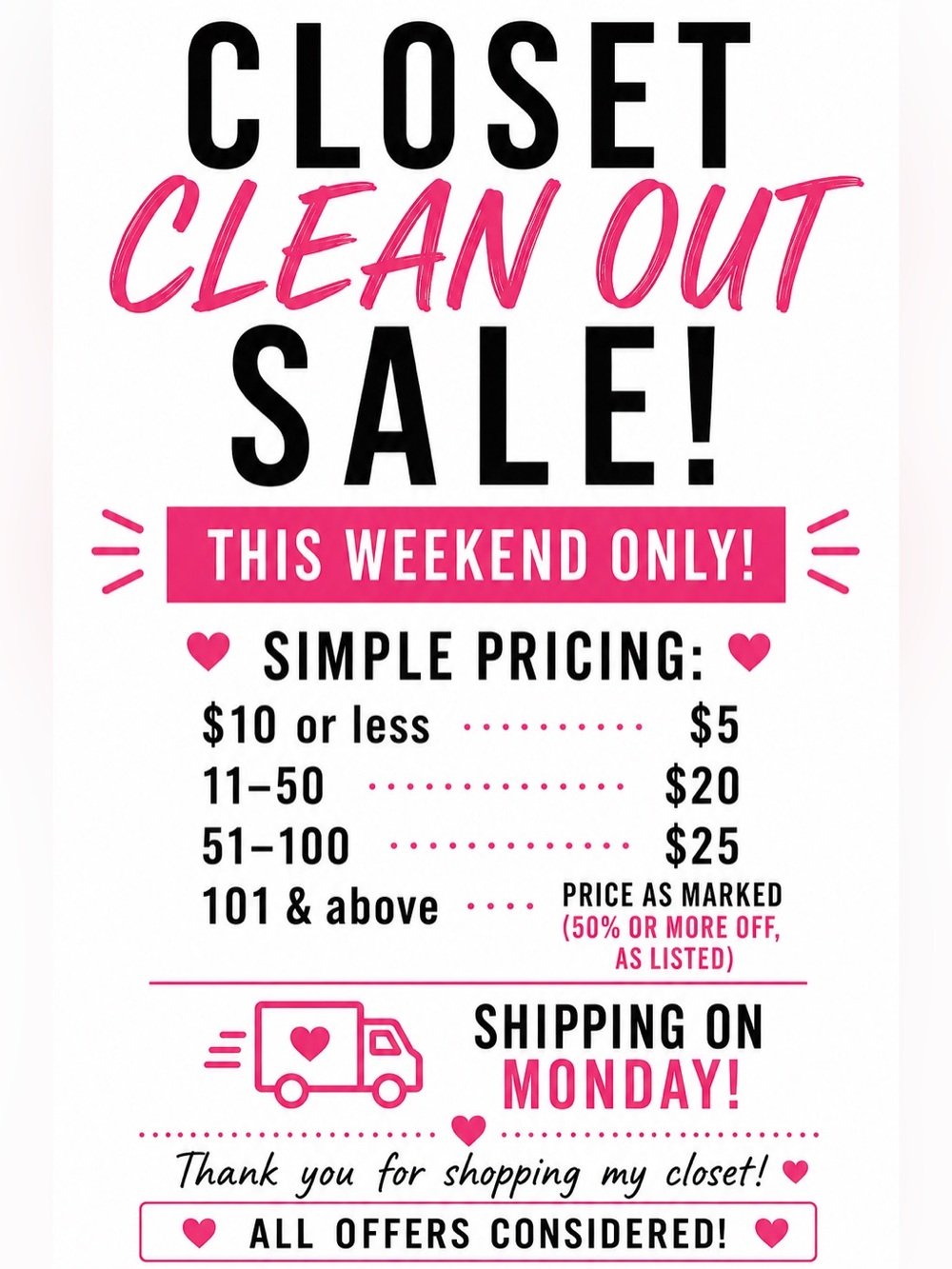 ✨ Closet Clean Out Sale • This Weekend Only! ✨